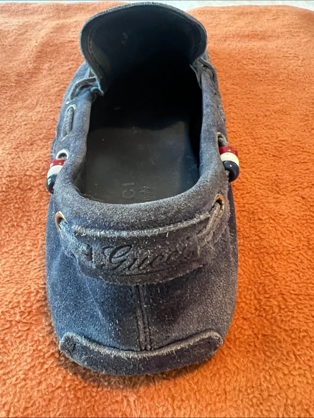 Gucci Navy Suede Tassel Loafers with Bead Accents 212190